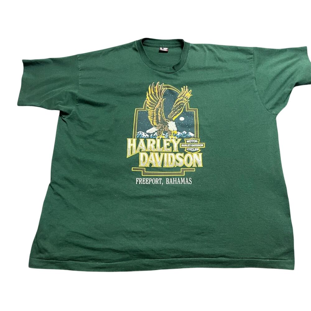 Harley Davidson VTG Green T-Shirt Bahamas Eagle Mountains Single Stitch Mens XXL